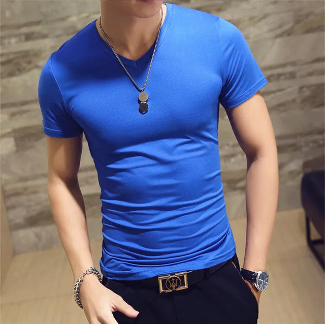 2018 MRMT Brand Clothing 10 colors elastic V neck Men T Shirt Mens Fashion Tshirt Fitness Casual Male T-shirt 5XL Free Shipping