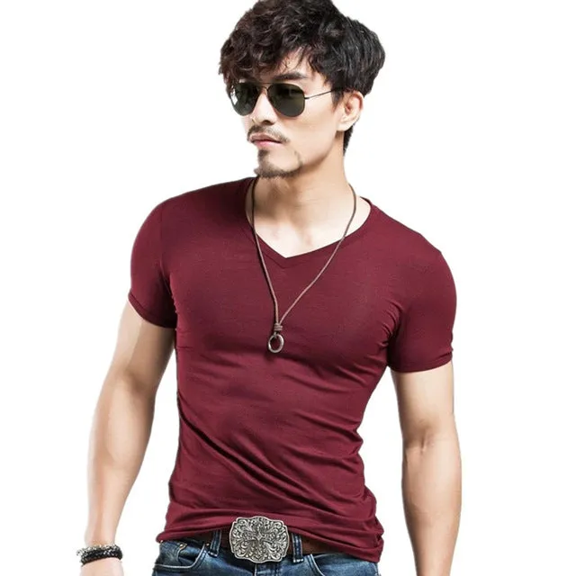 2018 MRMT Brand Clothing 10 colors elastic V neck Men T Shirt Mens Fashion Tshirt Fitness Casual Male T-shirt 5XL Free Shipping