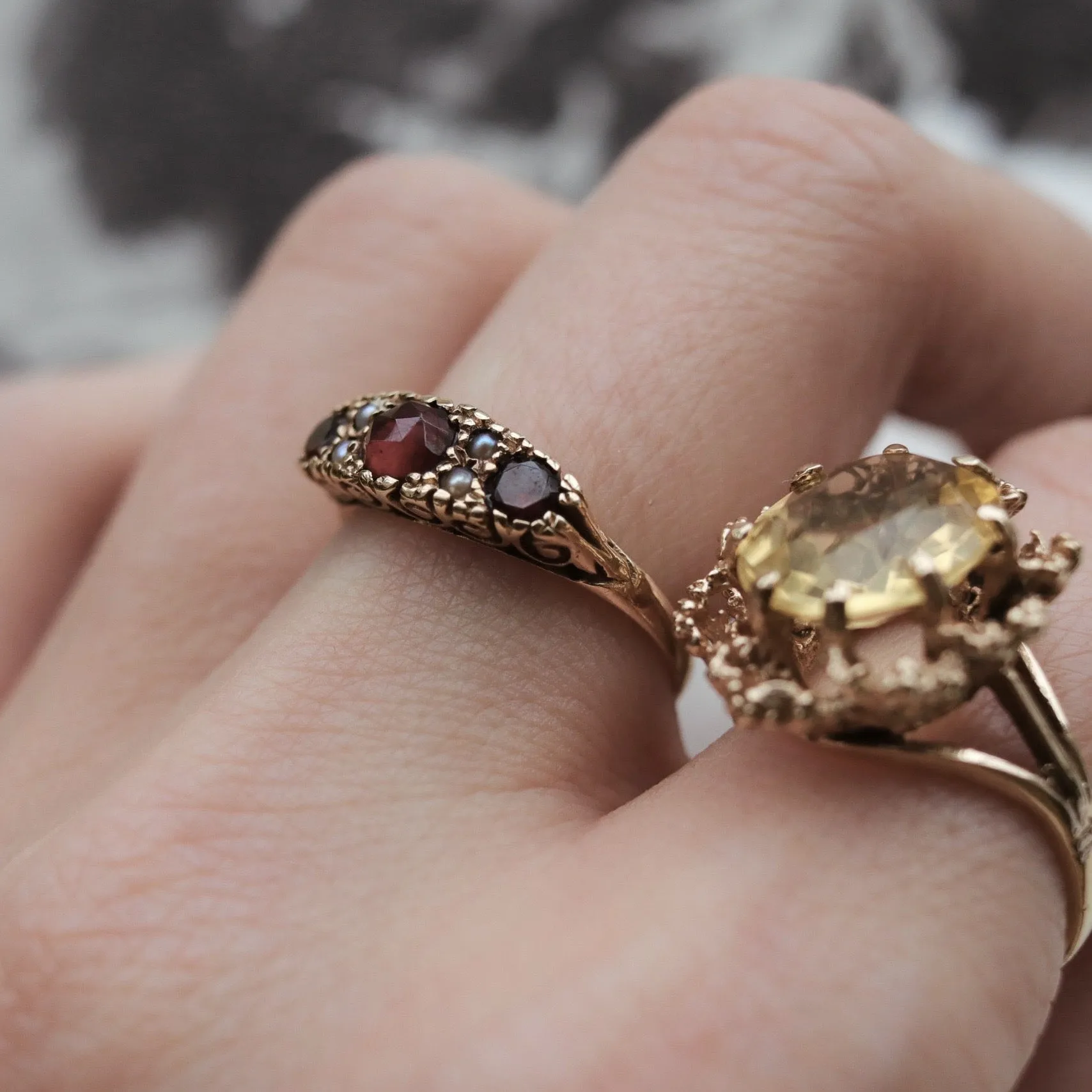 Antique | Willow Garnet & Pearl Ring