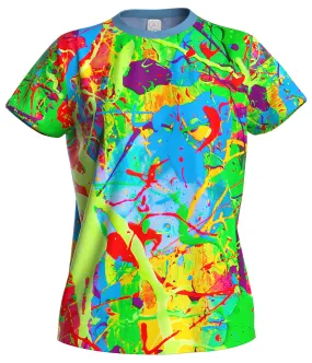 aofmoka   Rose Orange Ultraviolet Fluorescent Handmade Art Neon Blacklight Reactive Print Women T-Shirt