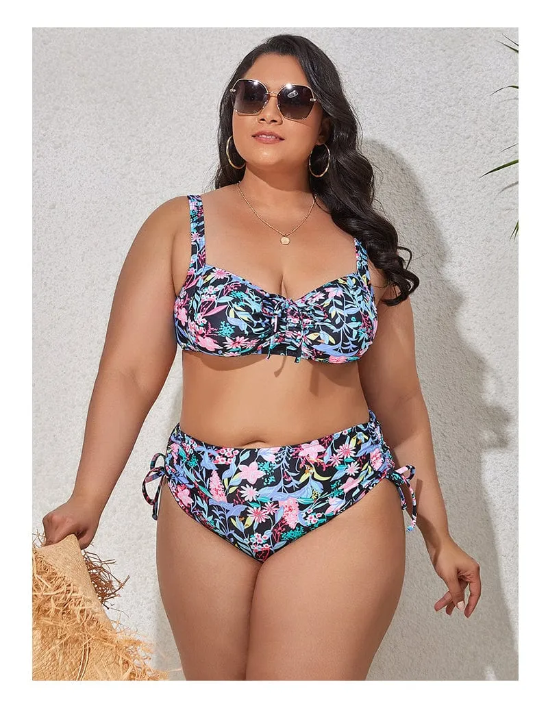 Biquini plus size con lazadas fruncidas