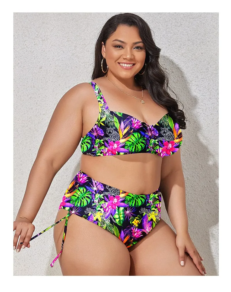 Biquini plus size con lazadas fruncidas