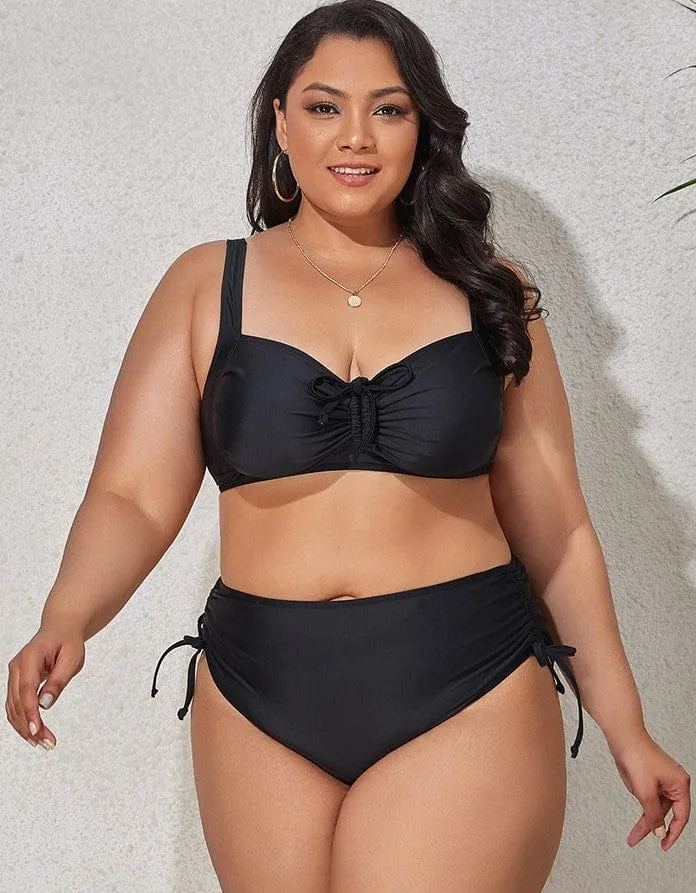 Biquini plus size con lazadas fruncidas