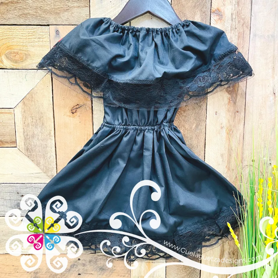 Black Bandera Children Dress - Mexican Campesino Dress