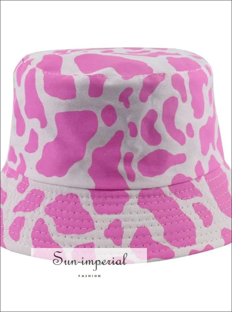 Black function Print Reversible Black White Cow Pattern Women Bucket Hat