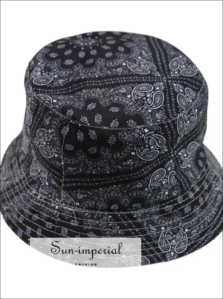 Black function Print Reversible Black White Cow Pattern Women Bucket Hat