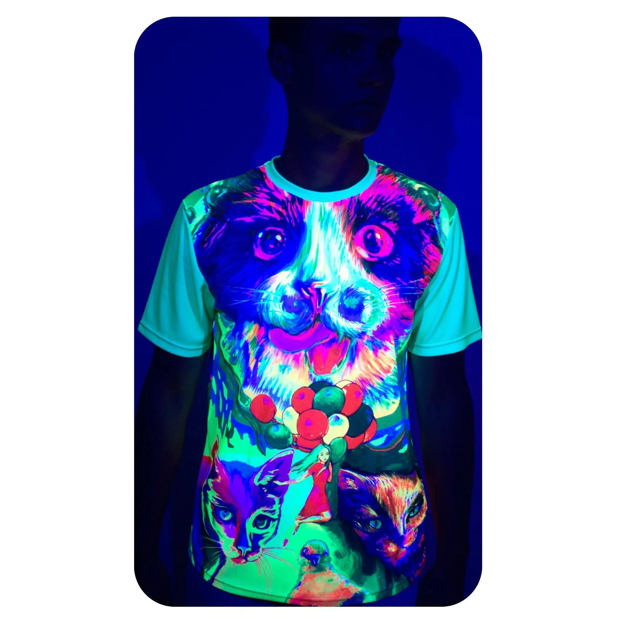 Blacklight Psychedelic T Shirt Glow Cats Cats Cats