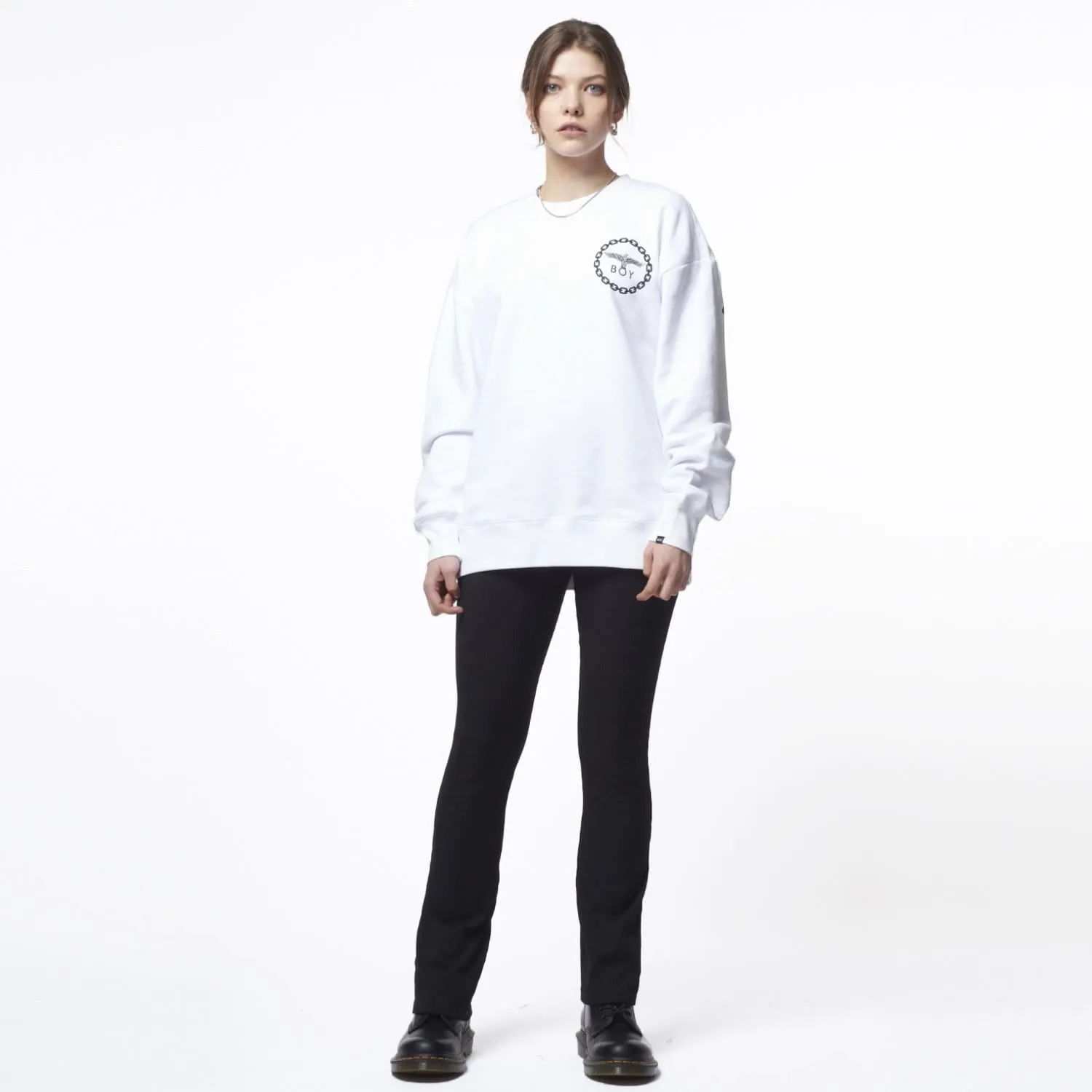 BOY EAGLE BACKPRINT SWEAT - WHITE/BLACK