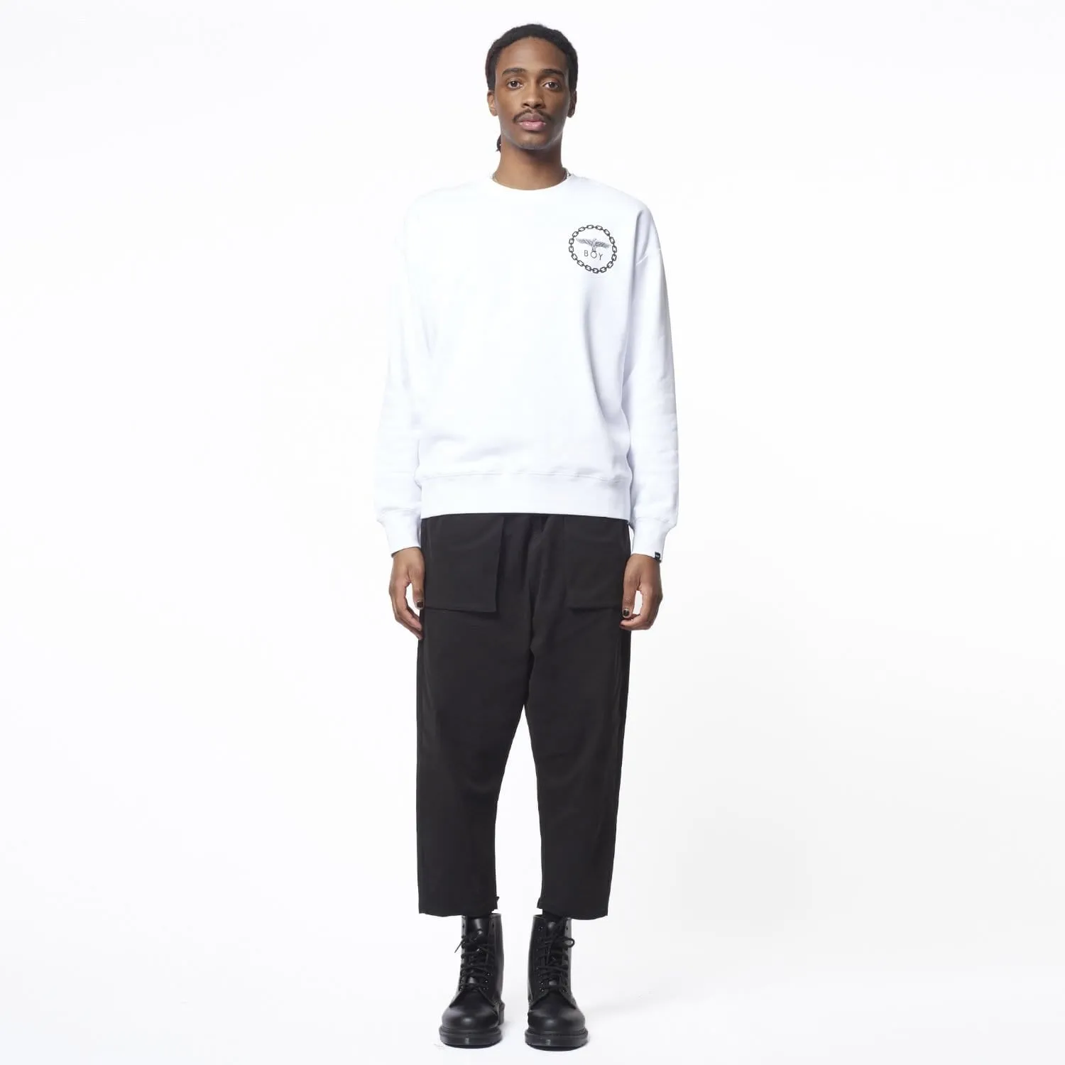 BOY EAGLE BACKPRINT SWEAT - WHITE/BLACK