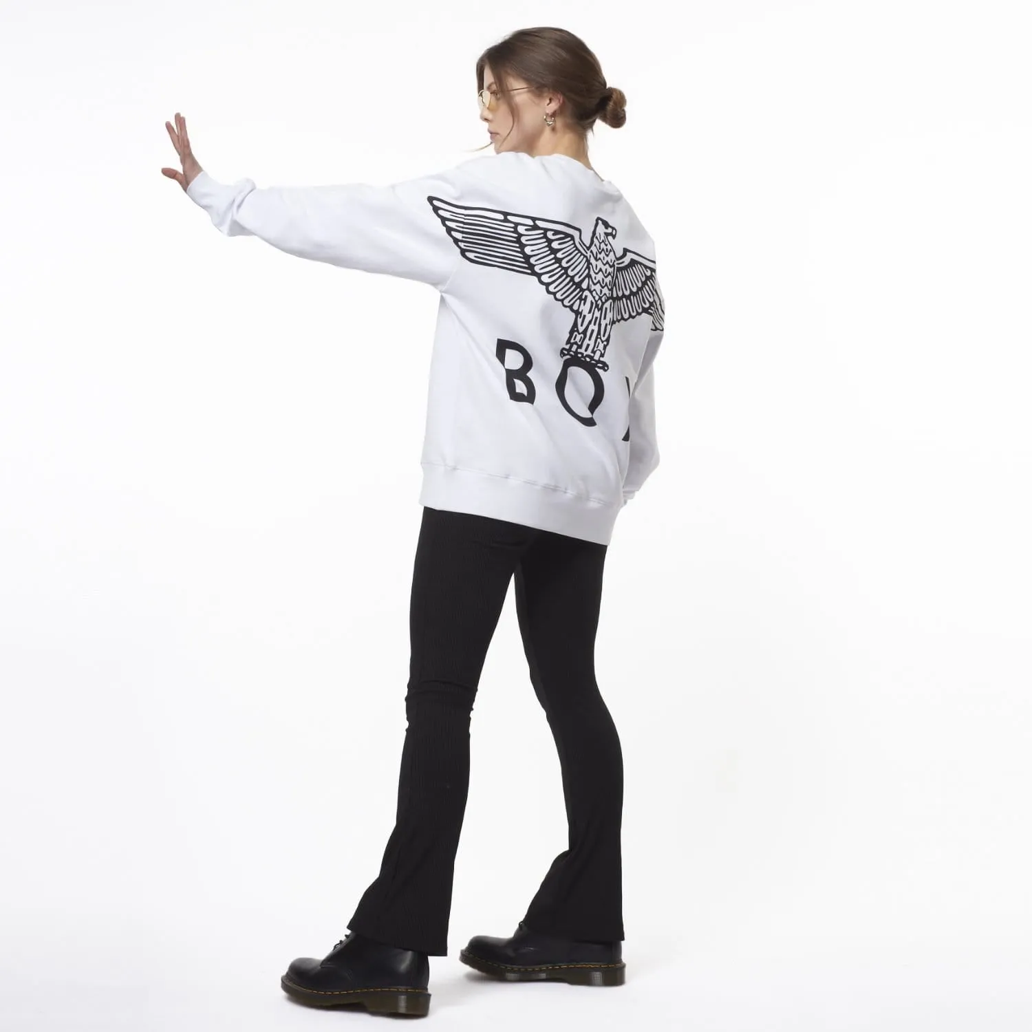 BOY EAGLE BACKPRINT SWEAT - WHITE/BLACK