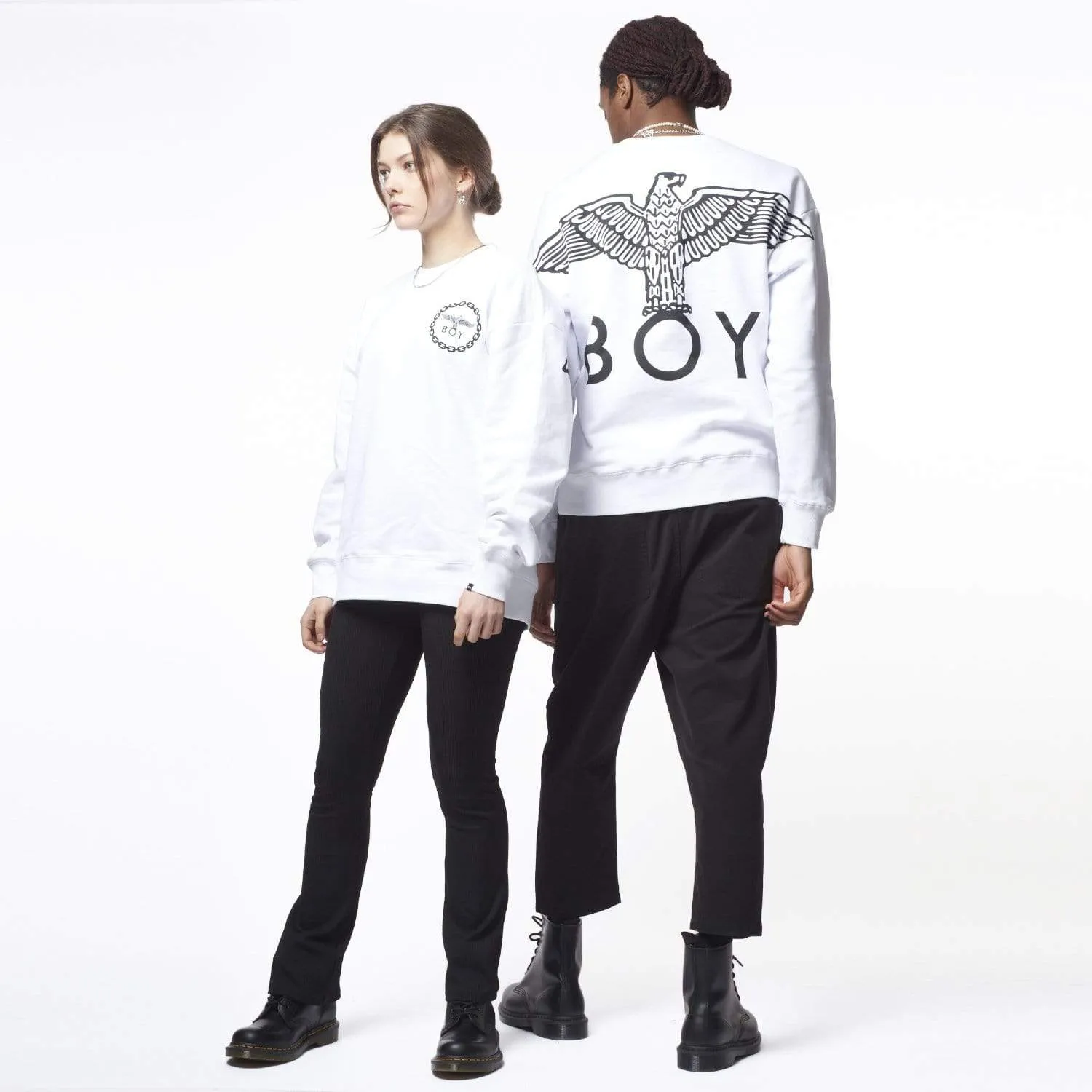 BOY EAGLE BACKPRINT SWEAT - WHITE/BLACK