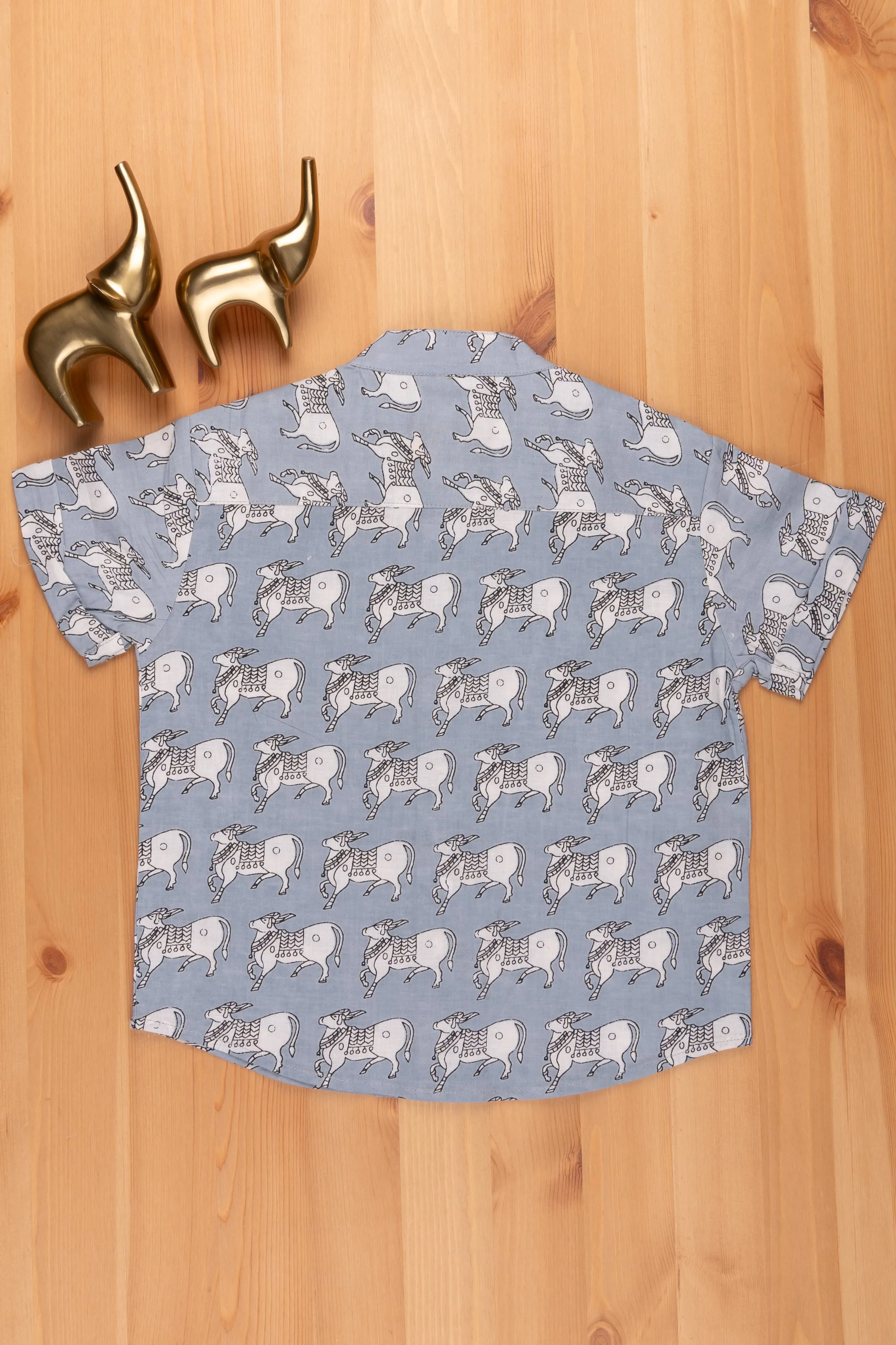 Boys Blue Pitchwai Cow Printed Casual Cotton Shirt by The Nesavu