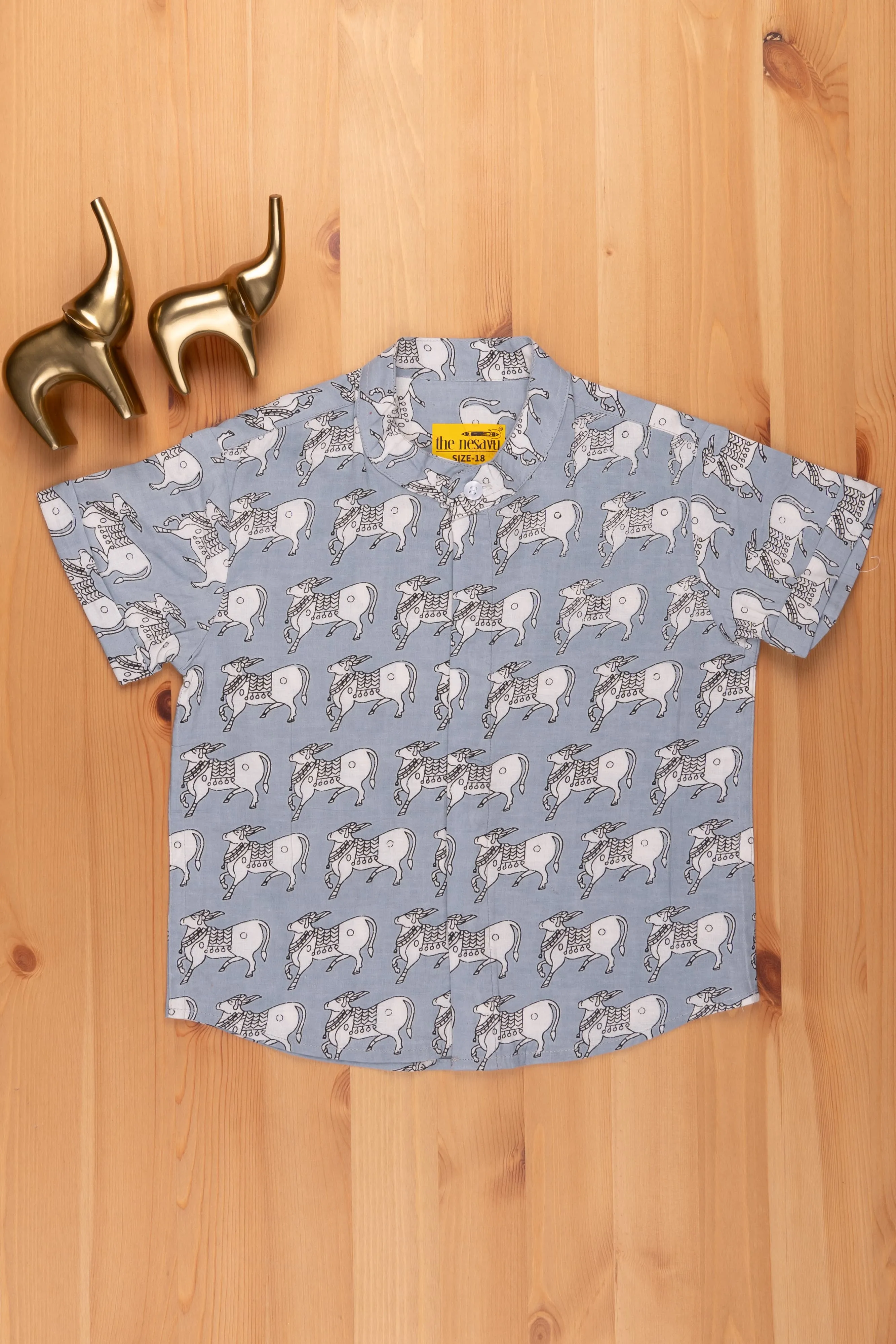 Boys Blue Pitchwai Cow Printed Casual Cotton Shirt by The Nesavu