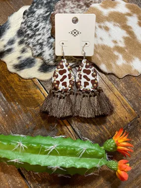 Brown cow tassel earrings