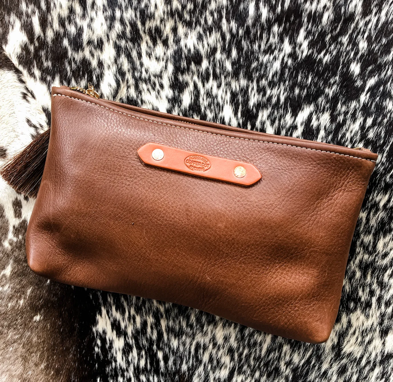 Cream & Brown Hide Zippy Clutch