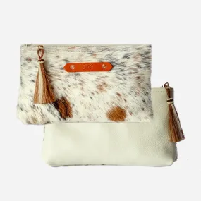 Cream & Brown Hide Zippy Clutch