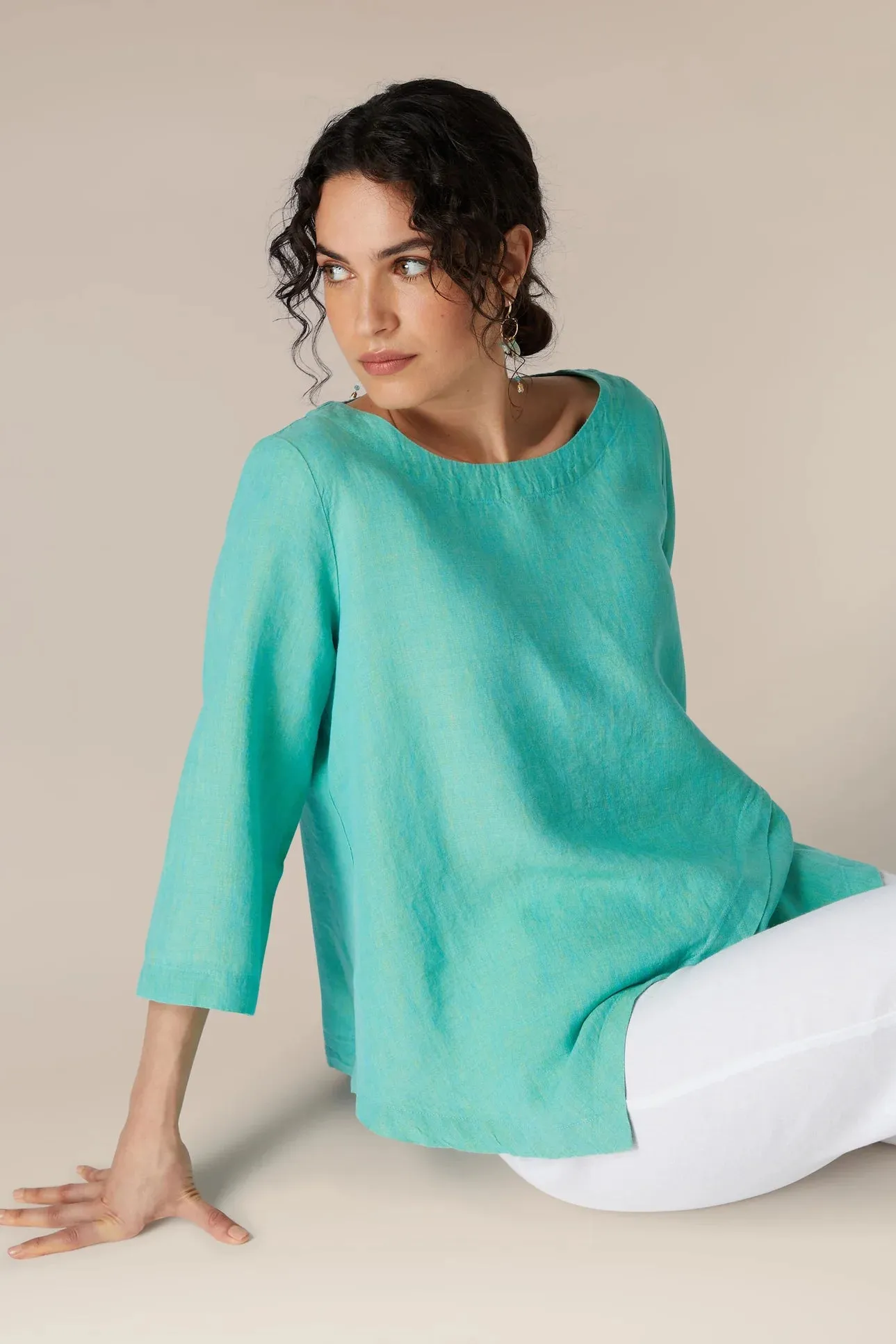 Cross Dye Asymmetric Tunic - Aquamarine