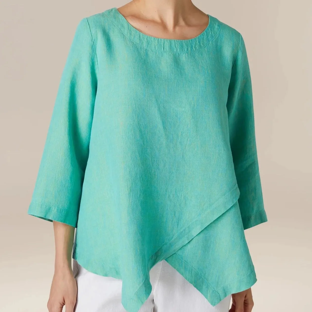 Cross Dye Asymmetric Tunic - Aquamarine