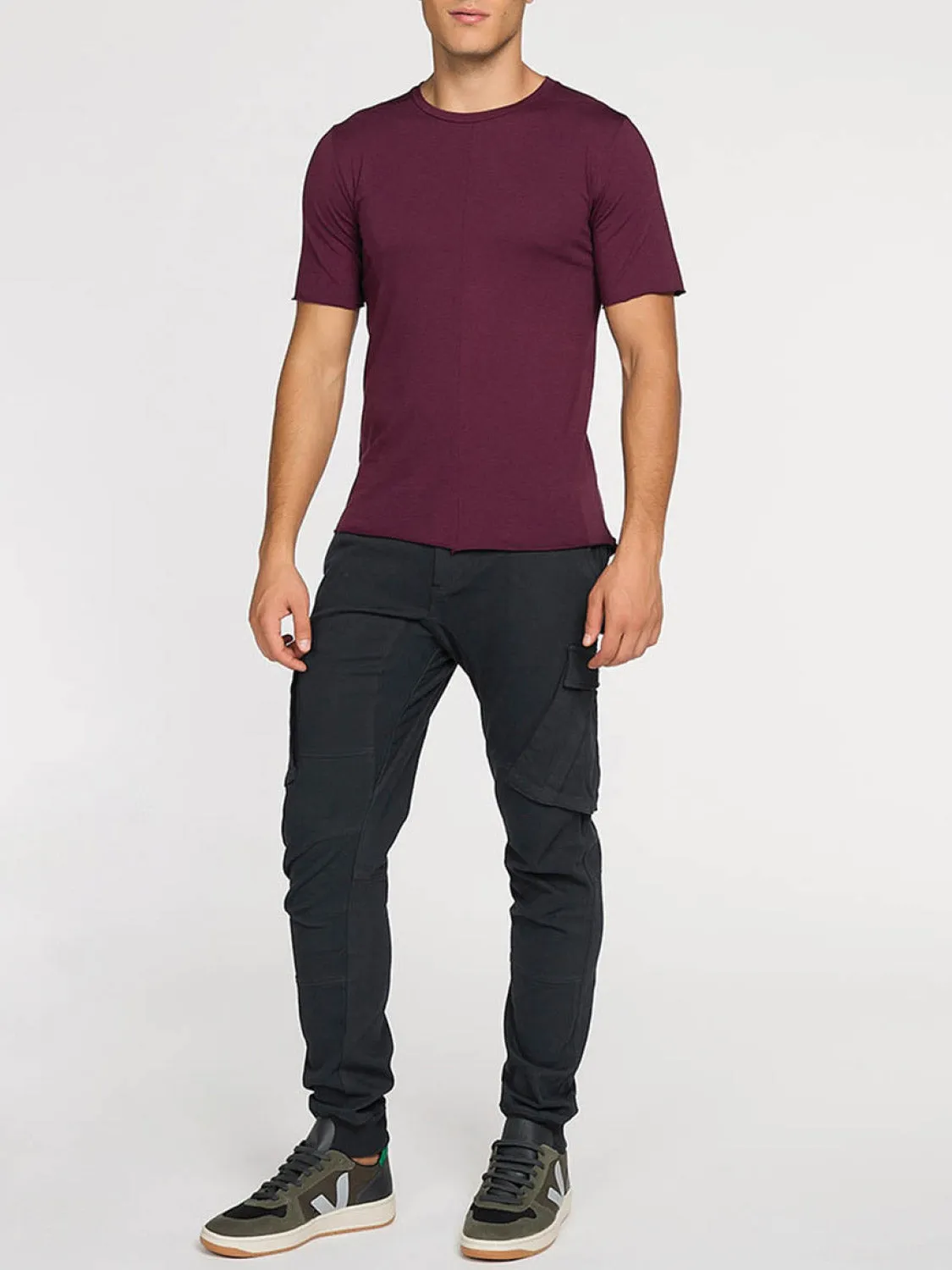 Deconstructed Crew Neck T-Shirt Burgundy