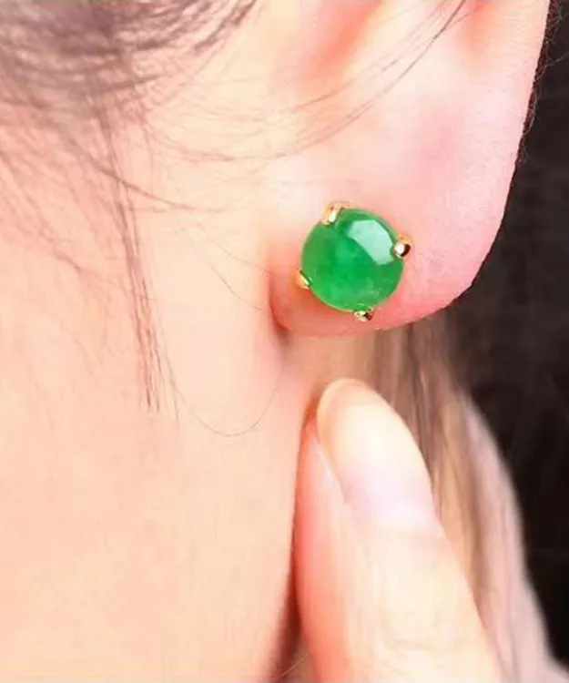 DIY Green Sterling Silver Inlaid Jade Stud Earrings DF1031