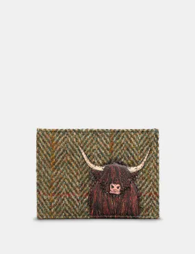 Highland Cow Harris Tweed & Brown Leather Card Holder