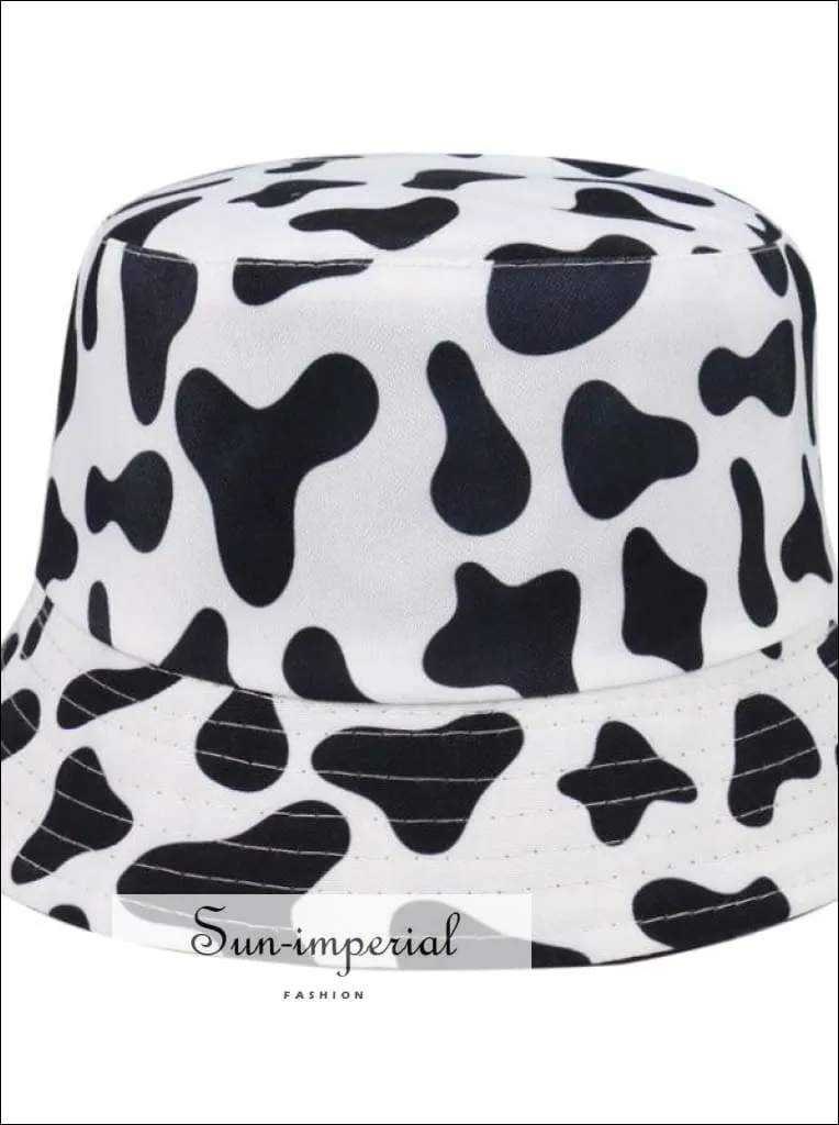 Hot Pink and orange Paint Splash Print Reversible Black White Cow Pattern Women Bucket Hat