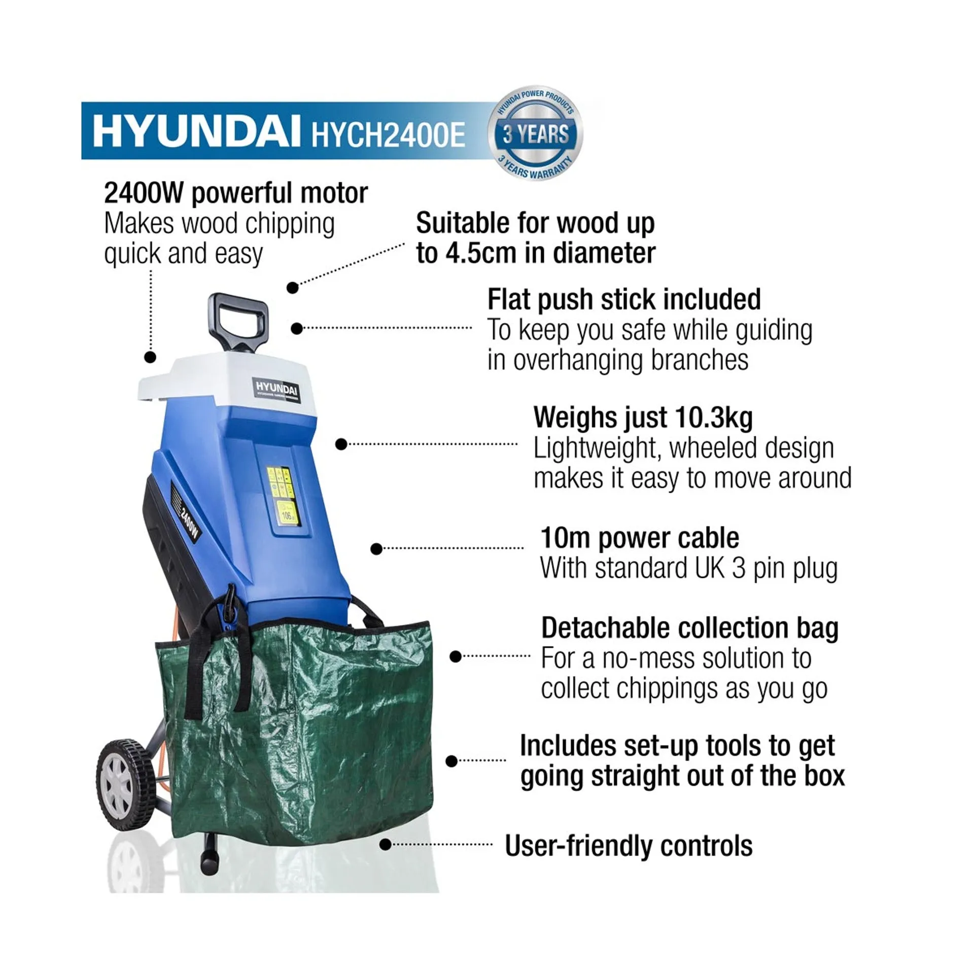 Hyundai HYCH2400E Electric Garden Shredder 230V/2400W