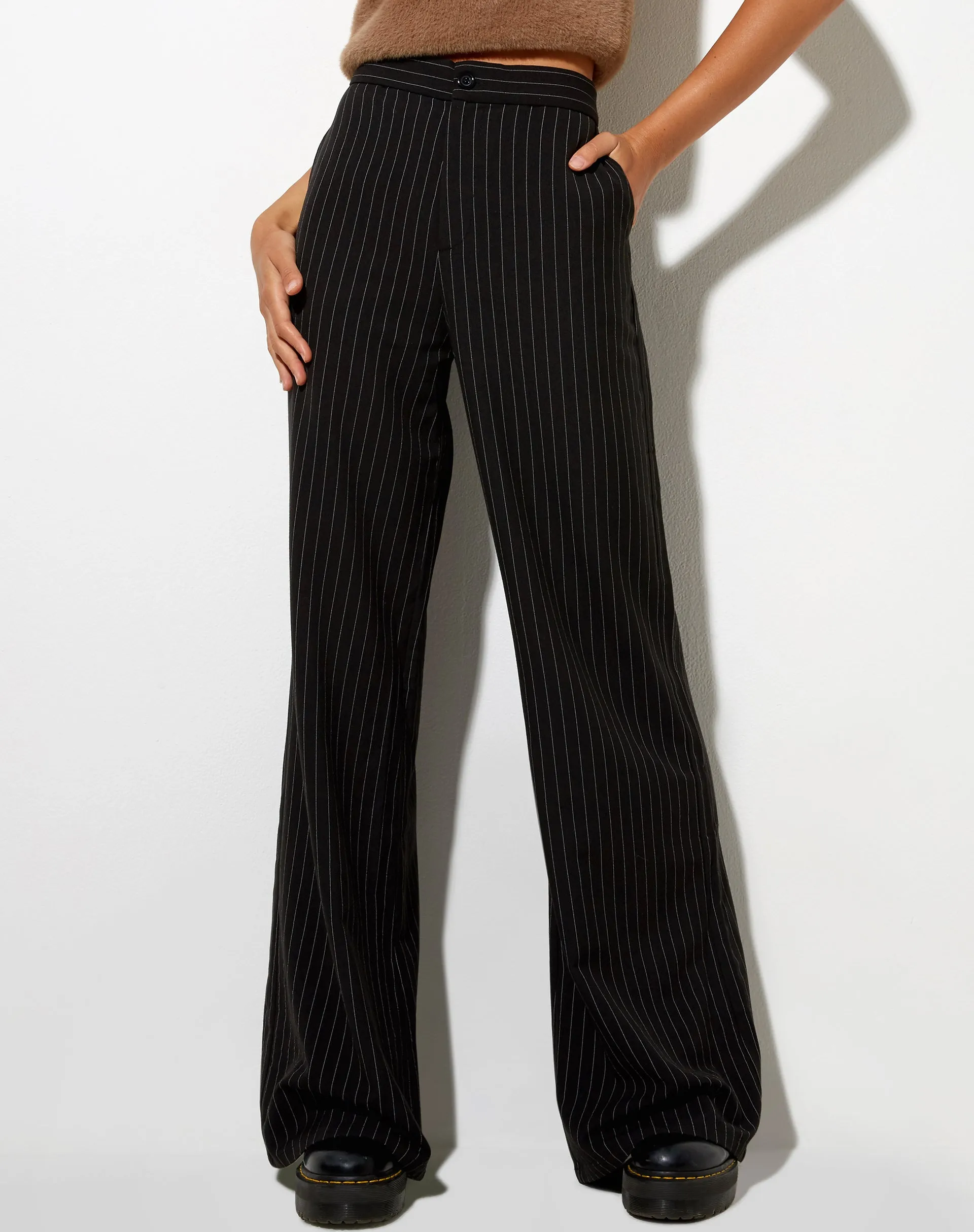 Ivo Flare Trouser in Pinstripe Black