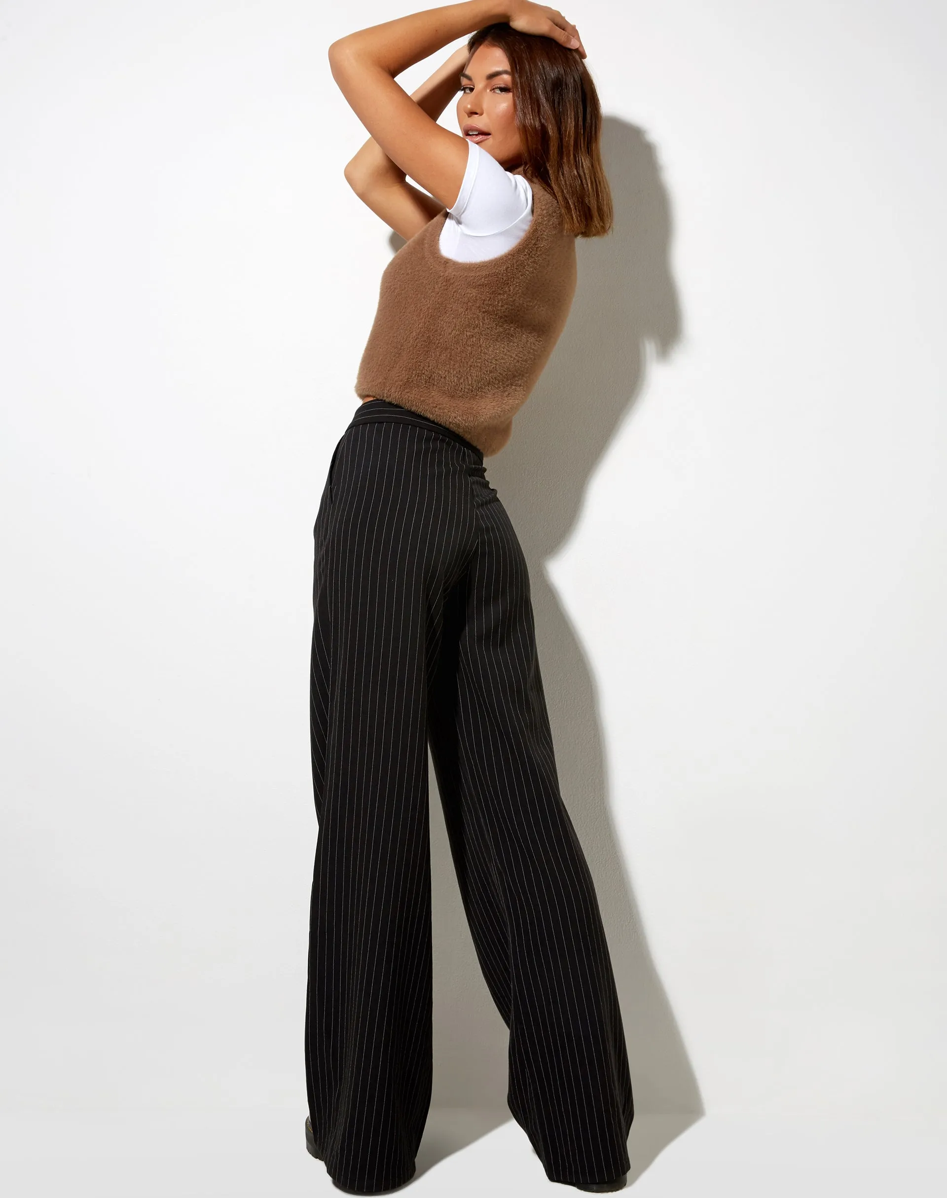 Ivo Flare Trouser in Pinstripe Black