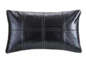 Leather Pillow Cover - Lumbar - Black - 8 Squares