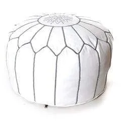 Moroccan Leather Ottoman - White and Black