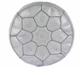 Moroccan Leather Tile Ottoman - Grey