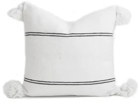 Moroccan Pom Pom Pillow Cover - White with Black Stripes - Souss