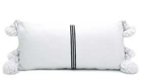 Moroccan PomPom Lumbar Pillow Cover - White with Thin Black Stripes - Dakhla