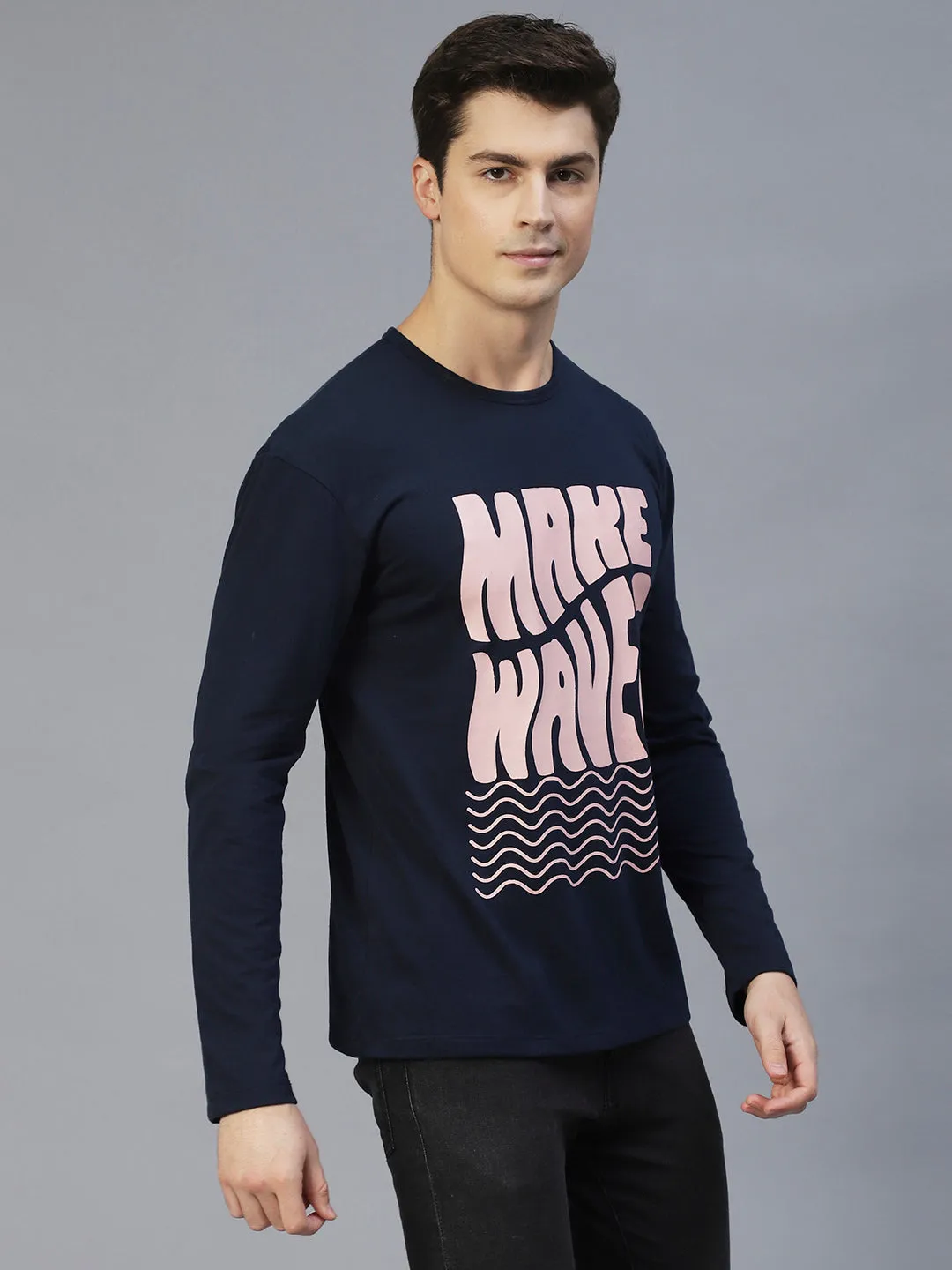 Navy Blue Printed Oversize T-Shirt