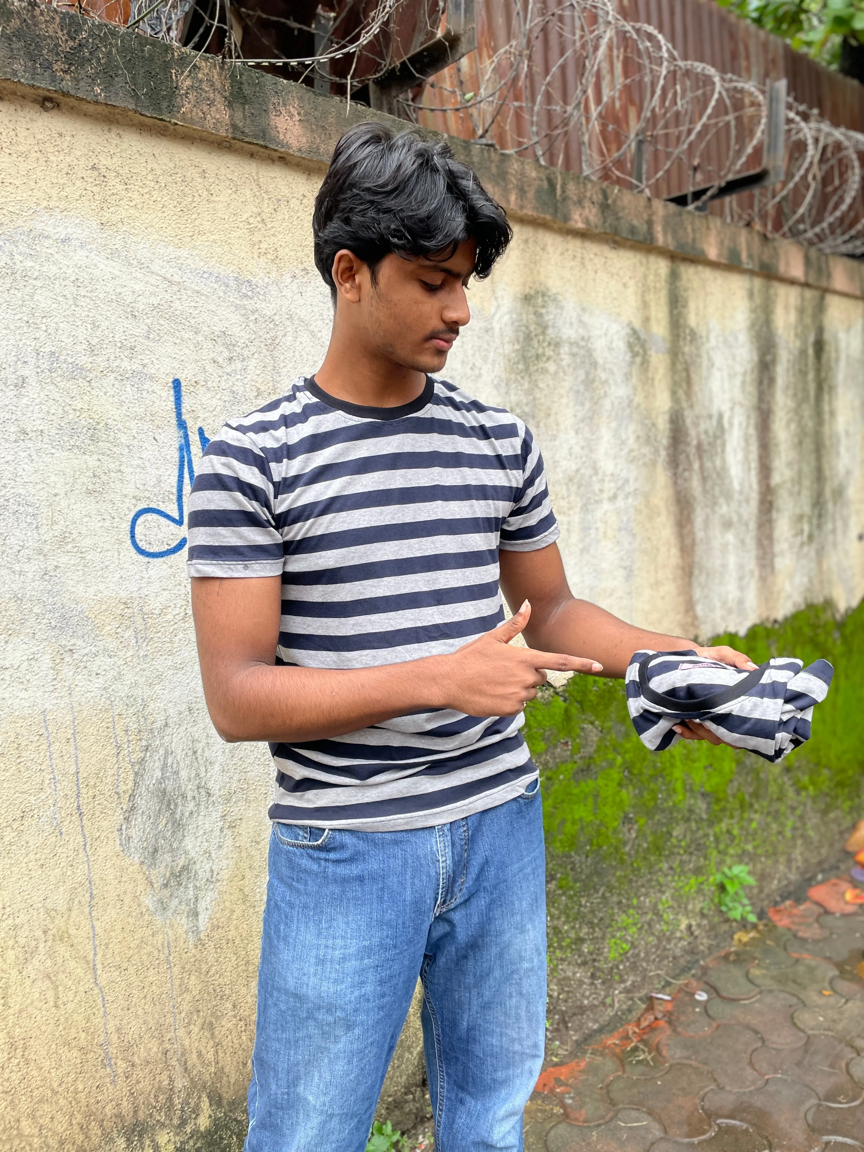 Navy/Grey Striped Tshirt