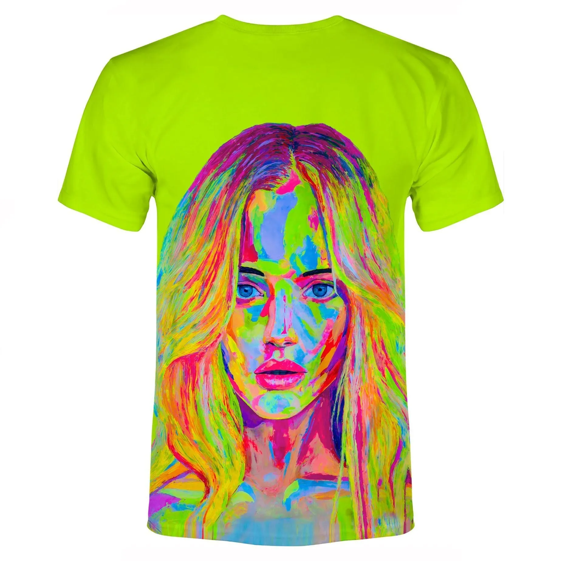 Neon Green T-Shirt Glow in Ultraviolet Fluorescent Obramovich