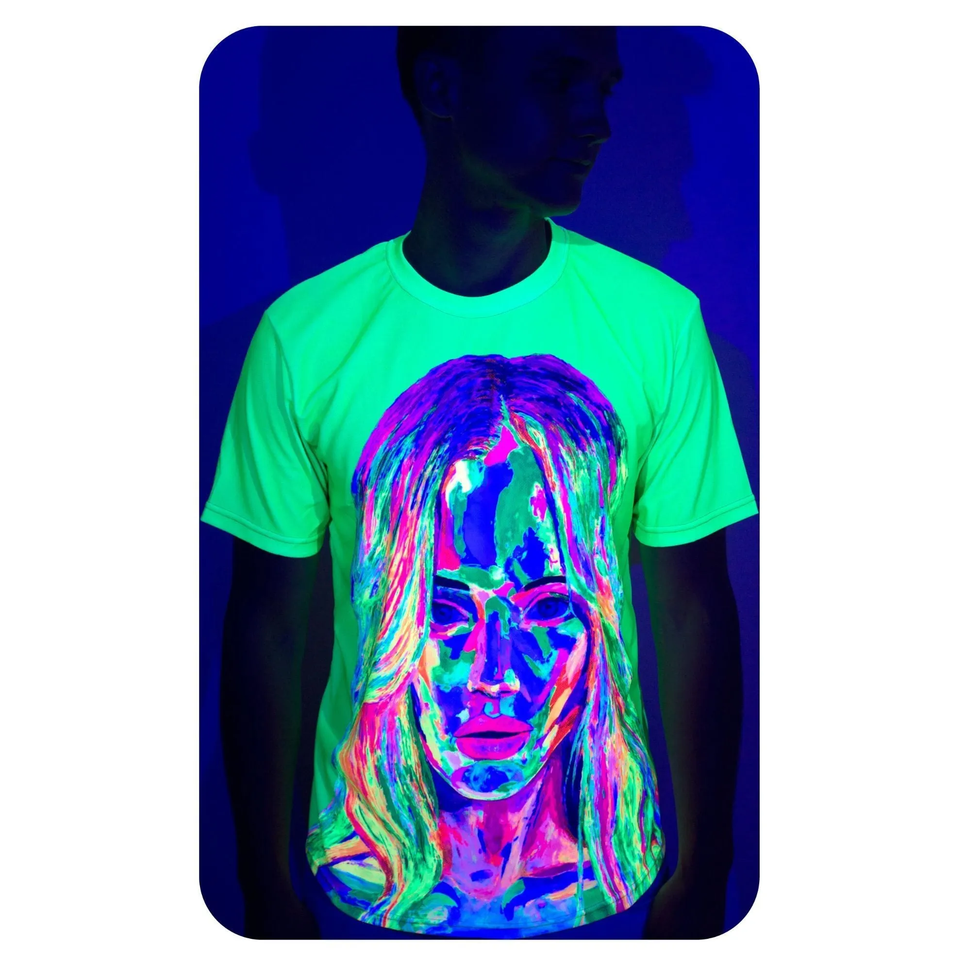 Neon Green T-Shirt Glow in Ultraviolet Fluorescent Obramovich