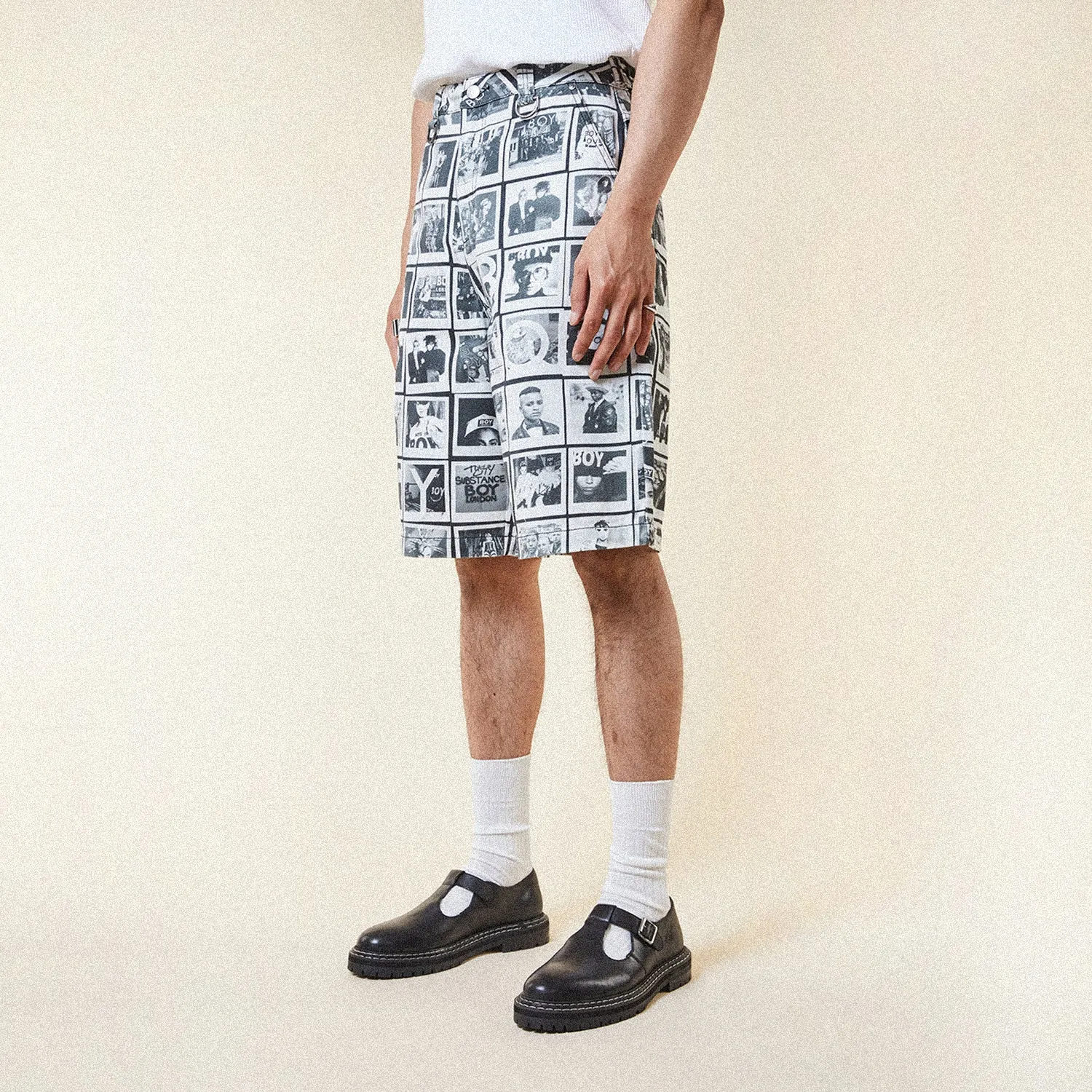 POLAROID MEMORIES DENIM SHORTS - BLACK/WHITE