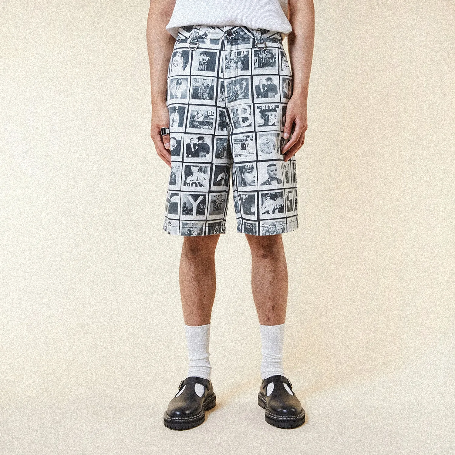 POLAROID MEMORIES DENIM SHORTS - BLACK/WHITE