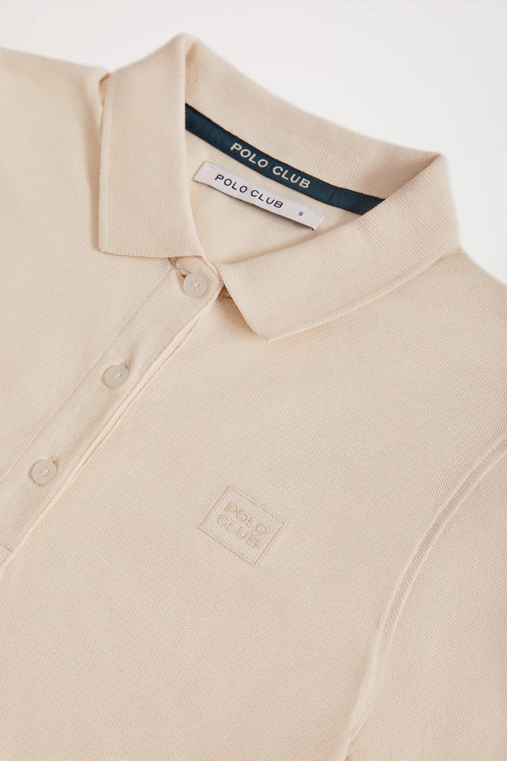 Polo de manga larga piqué beige con logo Polo Club