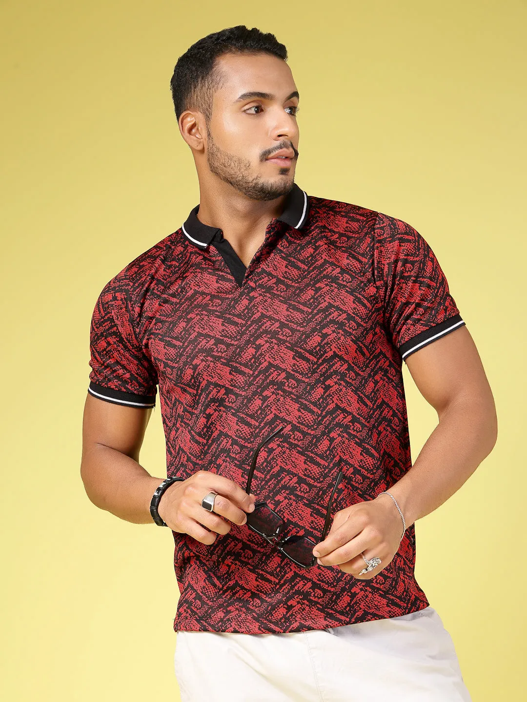 Polyester Abstract Print Polo T-Shirt