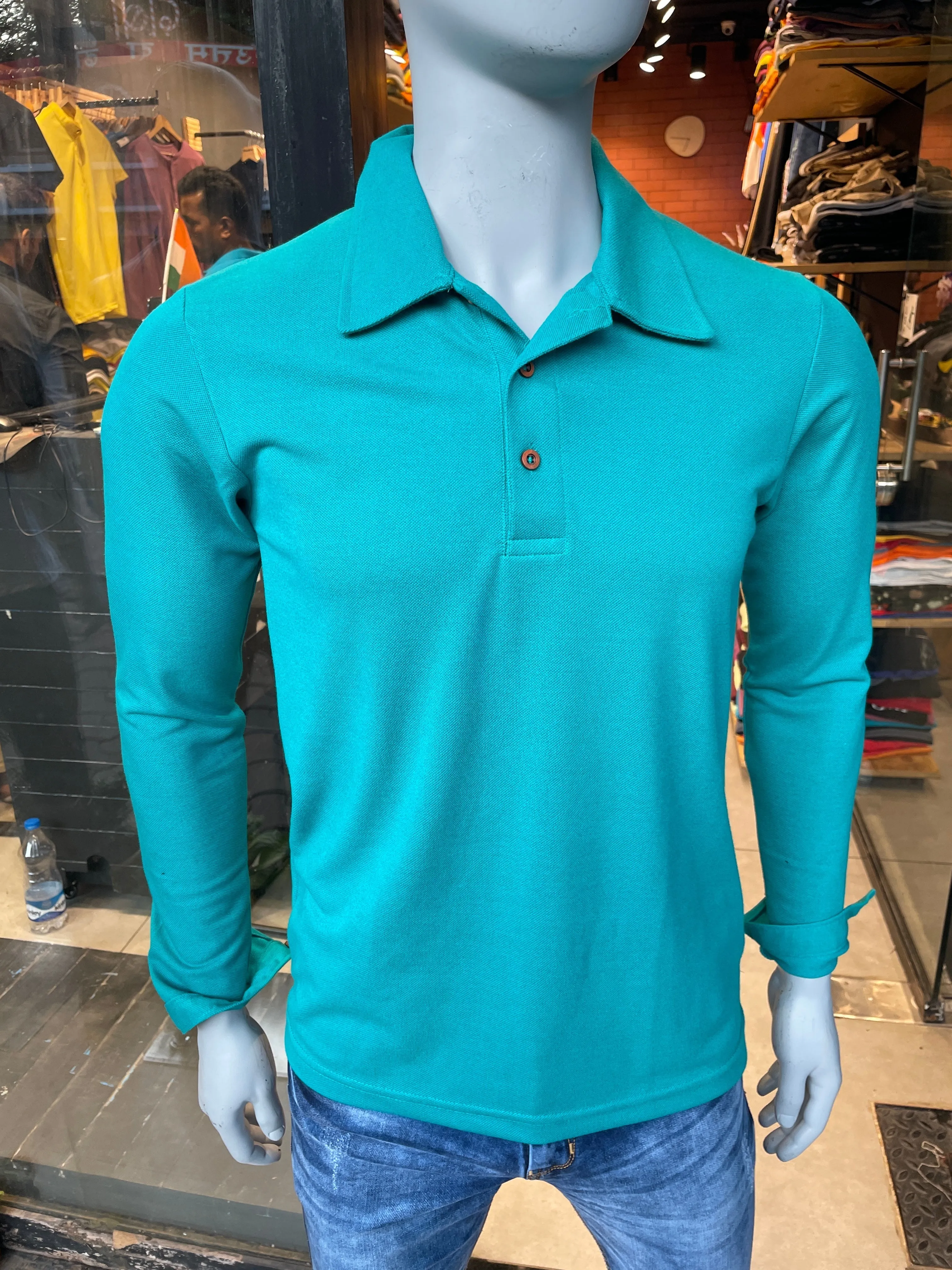 Rama Green Collar Tee with Sleeves Cuff