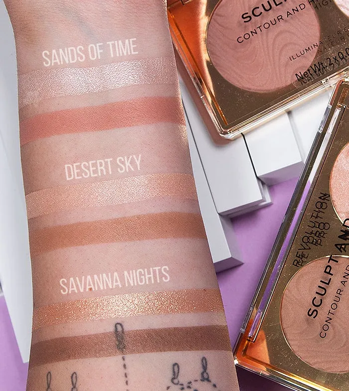 Revolution Pro - Paleta de iluminador y contorno Sculpt and Glow - Desert Sky