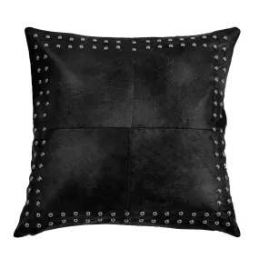 Square Leather Pillow with Metal Stud Border - Black