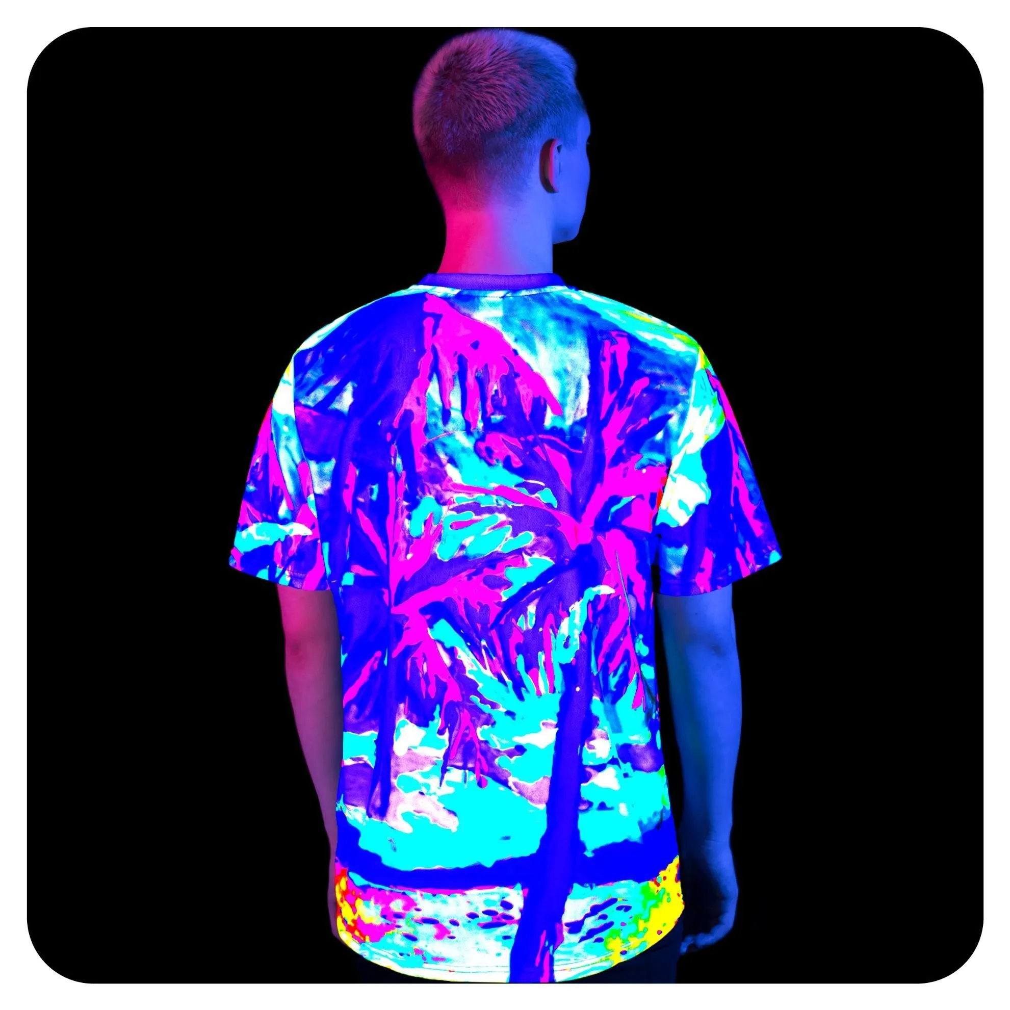 T-Shirt With Palms Glow in UV Fluorescent Palm Vibes